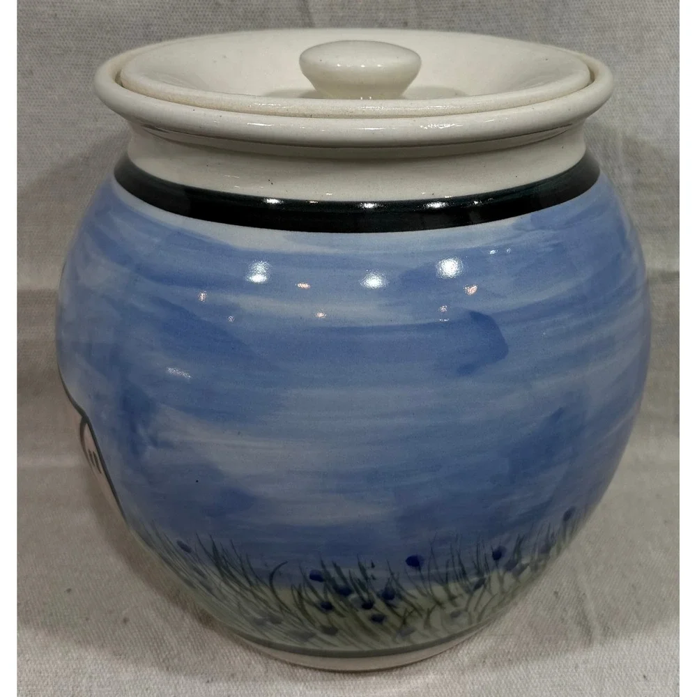 Karen Donleavy Stoneware Cookie Jar Hand Painted Pink Pig Studio Pottery 8x8